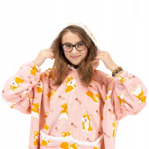 CIEPŁA BLUZA OVERSIZE 2W1 DŁUGA KOCOBLUZA KOCOSZLAFROK CIEPŁY KOC na Arena.pl