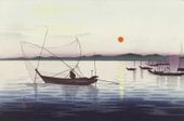 Plakat 86,4x56,8cm Boats and Setting Sun, Koson Japoński Vintage do Salonu