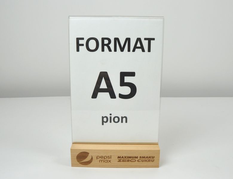 stojak na menu ulotkę plexi + drewniana podstawka z grawerem A5 10 szt zdjęcie 4