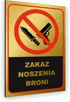Tabliczka znak informacyjny 20x15 Złota ZAKAZ NOSZENIA BRONI Dibond