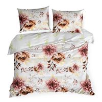 Pościel satynowa 140x200 + 70x80 LEA kwiaty polne na bieli dwustronna