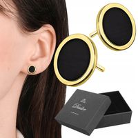 Złote Kolczyki czarne sztyfty wkrętki koła dropsy pastylki SREBRO 925