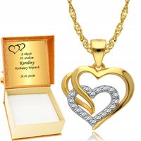 Złoty Łańcuszek 925 Serce Potrójne LOVE Grawer