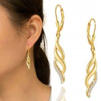 ZŁOTE KOLCZYKI WISZĄCE DAMSKIE SREBRO PRÓBA 925 POZŁACANE DŁUGIE CYRKONIA