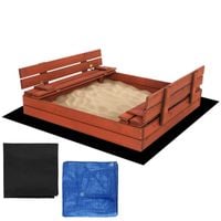 Piaskownica zamykana z ławkami 120x120 cm drewno impregnowane, z plandeką i podłożem