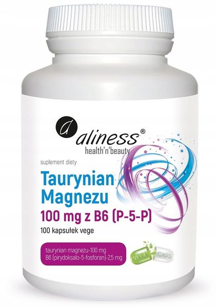 Aliness Taurynian Magnezu 100mg B6 (P-5-P) STRES SKURCZE MIĘŚNI VEGE 100k zdjęcie 2
