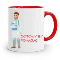 Kubek Czerwony Dla Doktora Gotowy By Pomagać Z Nadrukiem Ze Zdjęciem
