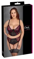 cottelli curves komplet koronkowy czarno-czerwony 2xl 95e z satynowym