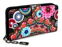 PORTFEL DAMSKI w Kwiaty PODWÓJNY organizer rozbudowany Duży na zamek