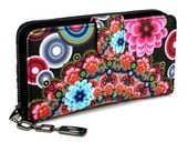 PORTFEL DAMSKI w Kwiaty PODWÓJNY organizer rozbudowany Duży na zamek