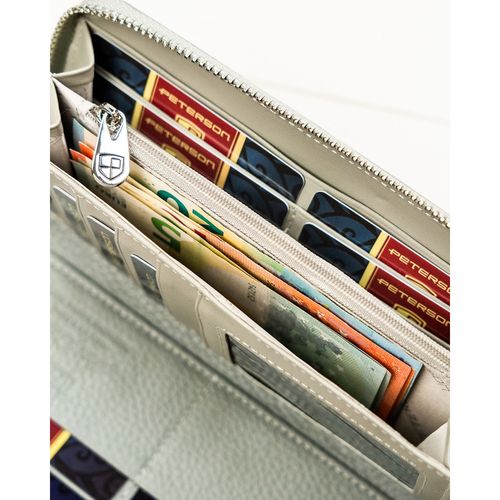 szary portfel damski w typie piórnika w roślinny wzór, wykonany na Arena.pl