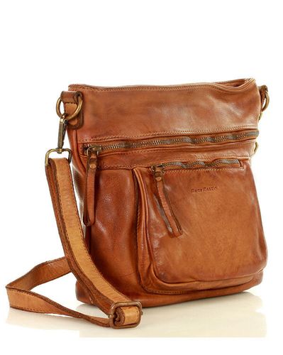 Torebka skórzana funkcjonalna listonoszka z kieszeniami old pelle classica lavata - MARCO MAZZINI camel na Arena.pl