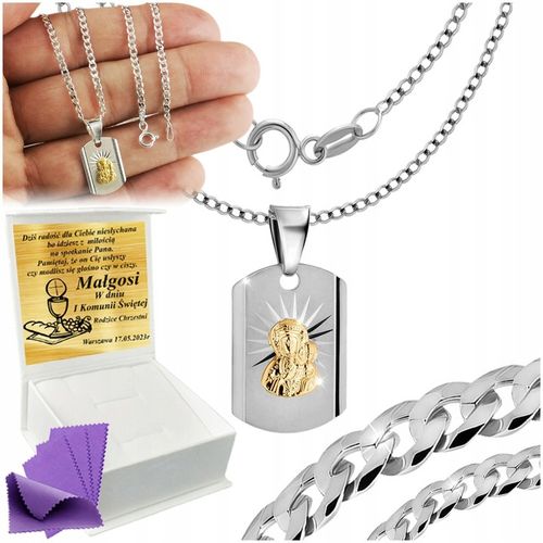 SREBRNY ŁAŃCUSZEK KOMUNIJNY Z MEDALIKIEM SREBRO 925 KOMUNIA CHRZEST GRAWER na Arena.pl