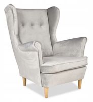 Fotel Uszak szary srebrny aksamit urodziny