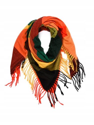 Versoli - miękka i ciepła chusta z frędzlami krata czerwony zielony 12# HIT na Arena.pl