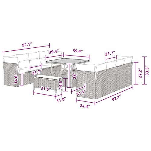 Zestaw Sof na Ogród z poduszką 11 pcs Czarny 100 x 100 x 71 cm na Arena.pl
