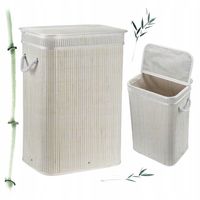 Bambusowy kosz na pranie wyjmowany wkład pokrywa 72L biały