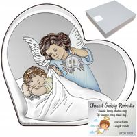 Obrazek Srebrny Pamiątka Chrztu Świętego Prezent na Chrzest + DEDYKACJA