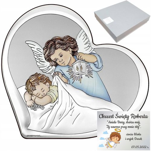 Obrazek Srebrny Pamiątka Chrztu Świętego Prezent na Chrzest + DEDYKACJA na Arena.pl