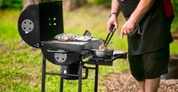 GRILL WĘGLOWY OGRODOWY NA KOŁACH, PÓŁKI, GRIL NA BRYKIET BBQ, GRILL&CHILL