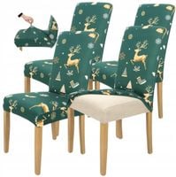 Zestaw 4Szt. Pokrowiec Na Krzesło Zielone Świąteczne Wzory Elastyczny