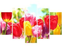 70 100CM OBRAZ 5 ELEM ŻÓŁTY TULIPAN DRUK PŁÓTNO