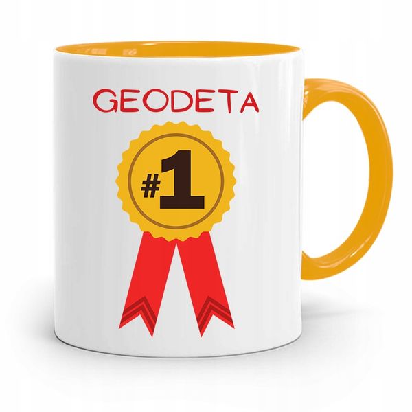 Kubek Żółty Dla Geodety Geodeta Numer Jeden Z Nadrukiem Ze Zdjęciem zdjęcie 1