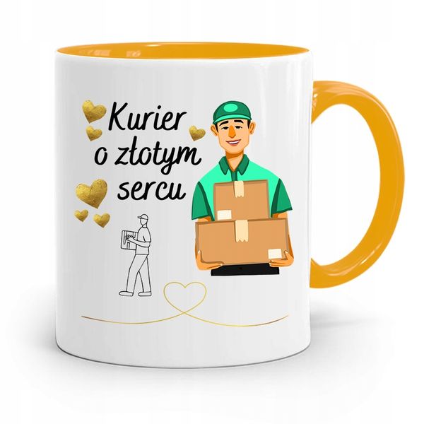 Kubek Żółty Dla Kuriera O Złotym Sercu Prezent Z Nadrukiem Ze Zdjęciem zdjęcie 1