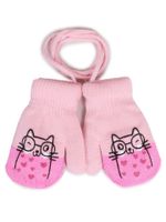 Rękawiczki dziewczęce jednopalczaste ze sznurkiem z kotkiem 10 cm YOCLUB