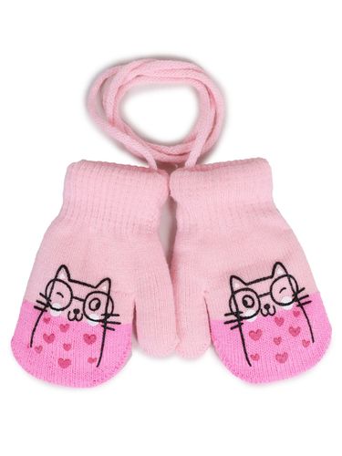 Rękawiczki dziewczęce jednopalczaste ze sznurkiem z kotkiem 10 cm YOCLUB na Arena.pl