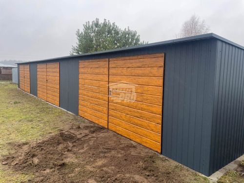 Rząd garaży Garaż blaszany 18x5m 3x brama dwuskrzydłowa drzwi dach GP525 na Arena.pl