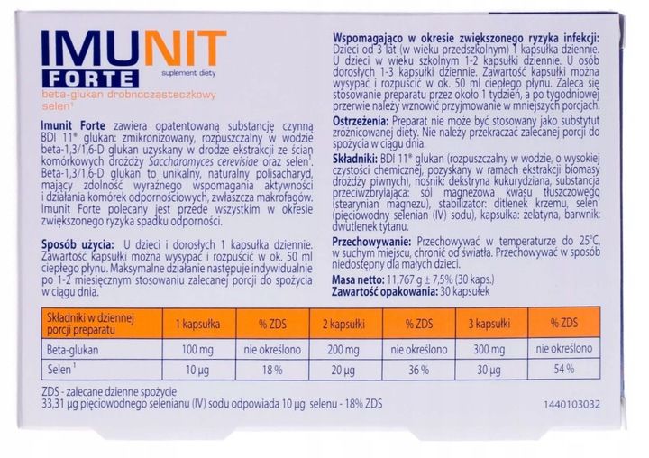 Solinea Imunit Forte 30 kapsułek beta-glukan selen zdjęcie 6