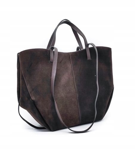 Torebka shopper zamszowa Vera Pelle - brązowa czekolada na Arena.pl