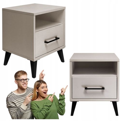 SZAFKA NOCNA KASZMIR BEŻOWY STOLIK NOCNY SZUFLADA LED Z PÓŁKĄ DO na Arena.pl