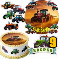 ZESTAW OPŁATEK NA TORT 20CM + 16 POSTACI - TRAKTOR CIĄGNIK + IMIĘ 15CM 18CM