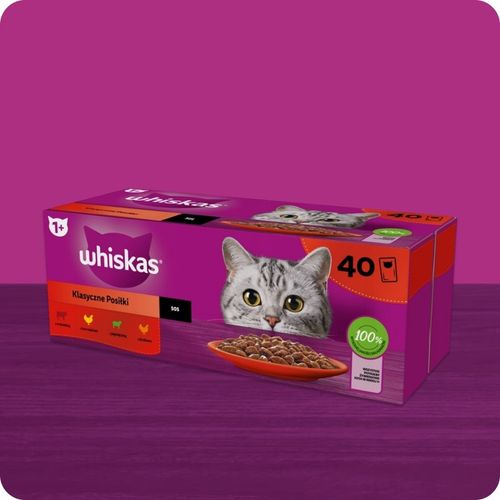 KARMA MOKRA WHISKAS KLASYCZNE POSIŁKI W SOSIE SASZETKI 40X85G na Arena.pl