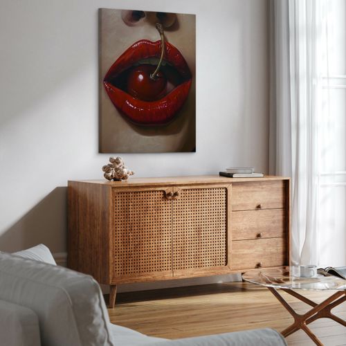 Obraz Czerwone Usta Kobiecy Portret Wiśnia Do Sypialni 50cm x 70cm na Arena.pl