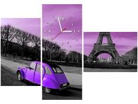 100CM 70CM ZEGAR 3 ELEM CYTRYNA FIOLECIE ŚCIENNY OBRAZ