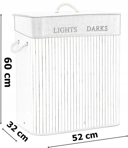 KOSZ BAMBUSOWY NA PRANIE BIELIZNĘ DWUKOMOROWY POJEMNIK Z PODZIAŁEM 100L na Arena.pl