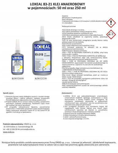 KLEJ DO ŁOŻYSK PIAST TULEI LOXEAL 83-21 DUŻA WYTRZYMAŁOŚĆ 50 ml na Arena.pl