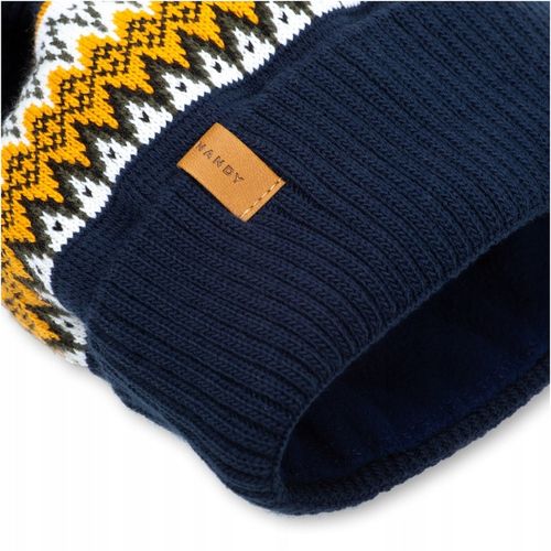 NANDY Czapka Męska z Pomponem Ocieplana Polarem Ciepła Wzór Zimowa Norweska na Arena.pl