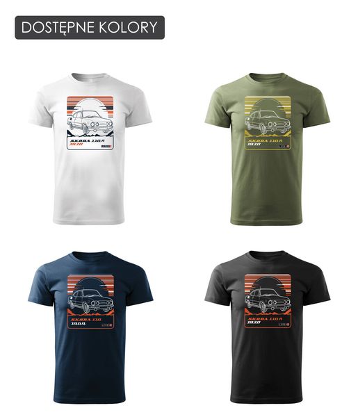 Koszulka z samochodem Skoda 110 R PRL legend męska khaki REGULAR S zdjęcie 3