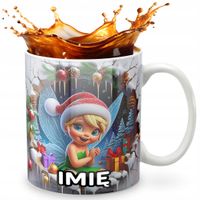 KUBEK 330ml Z GRAFIKĄ PREZENT NA ŚWIĘTA WZORY- BAJKA ELF TINKER BELL + IMIĘ