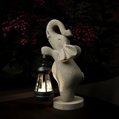 Figurka Ogrodowa Słoń z Latarnią Żywica Szara Dekoracja 26 x 13 cm na Arena.pl