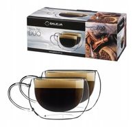 Filiżanki termiczne z uchem komplet 2 sztuki duo podwójne ścianki 280 ml szkło borosilikatowe do kawy herbaty