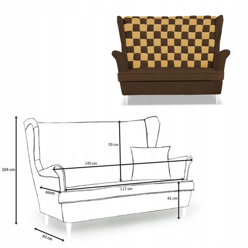 Zestaw uszak CAROL DUO sofa fotele pufy brązowo - żółty na Arena.pl