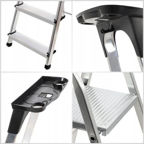 DRABINA ALUMINIOWA DOMOWA 4 STOPNIOWA SKŁADANA PÓŁKA 125kg PRODUKT POLSKI na Arena.pl