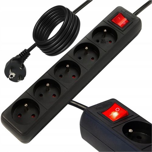 PRZEDŁUŻACZ LISTWA ZASILAJĄCA WŁĄCZNIK MOCNY GRUBY 10m 5 GNIAZD CZARNA na Arena.pl