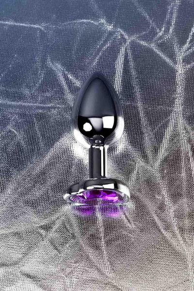 silver anal plug with purple gem heart-shaped zdjęcie 8