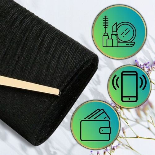 Torebka Wieczorowa Czarna Kopertówka Błyszcząca Ślub Wesele Wizytowa mała na Arena.pl